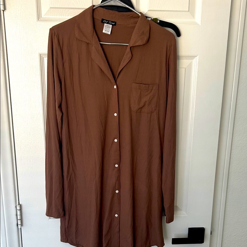Not Tired Chocolate Button-Up Sleep Shirt